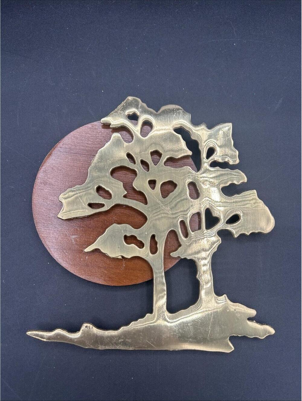 Vintage 1989 House of Lloyd Wood Brass Bonsai Tree Of Life Wall Art Plaque MCM
